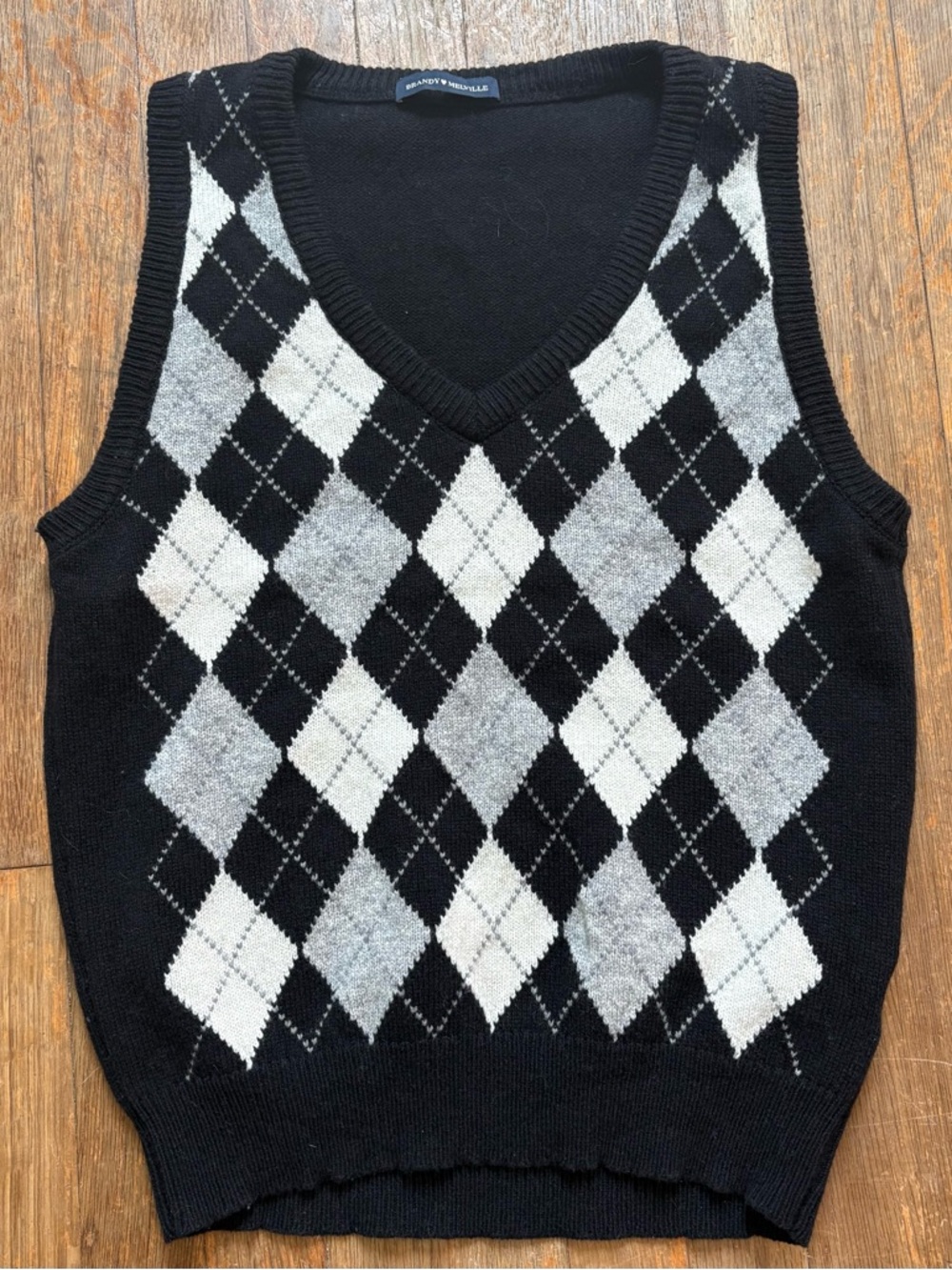 Brandy Melville Black, Gray / White Argyle Knit Sweater Vest